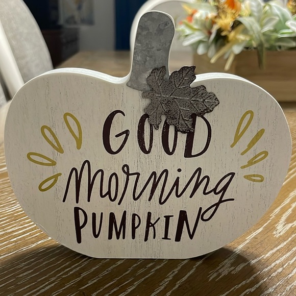 Good Morning Pumpkin Wood Pumpkin 
Autumn Fall Harvest Farmhouse Decor - Picture 1 of 8